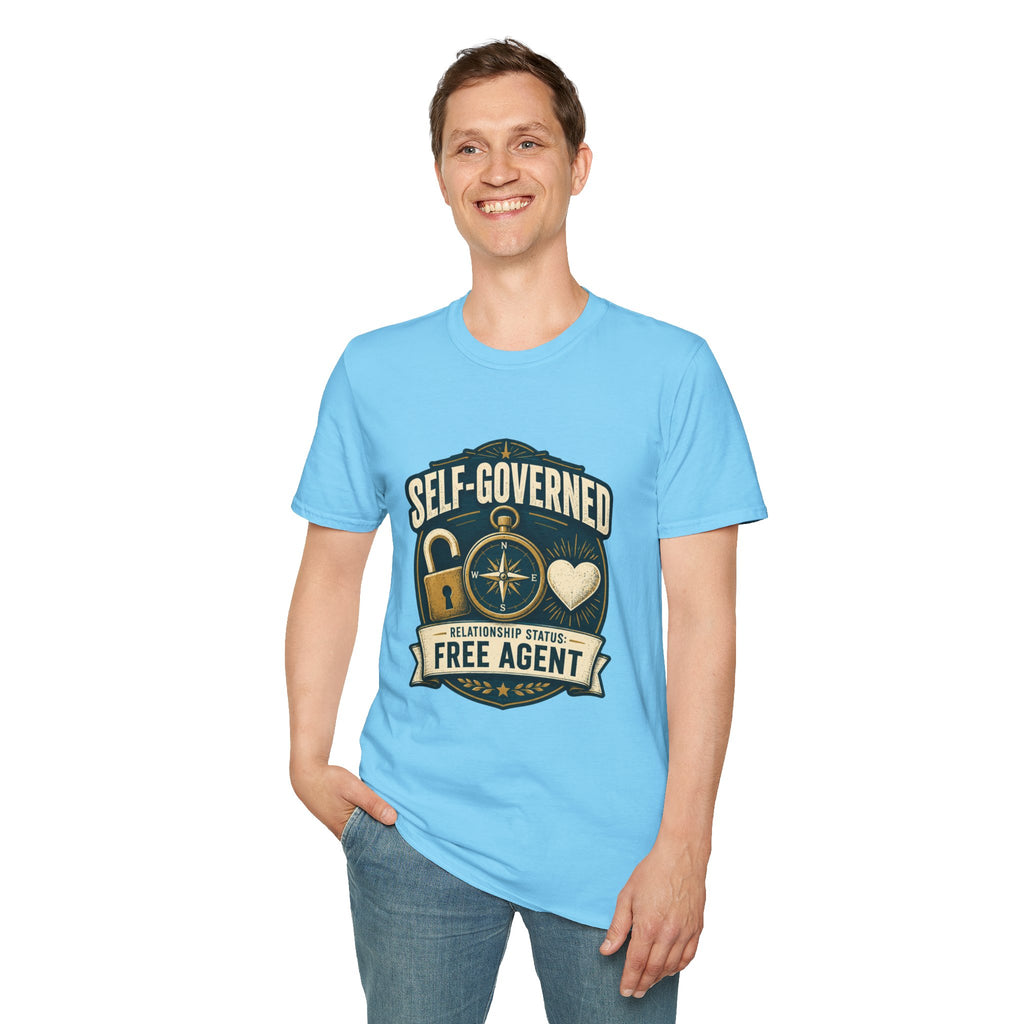 Self-Governed Compass T-Shirt — “Self-Governed: Relationship Status Free Agent” Graphic Tee