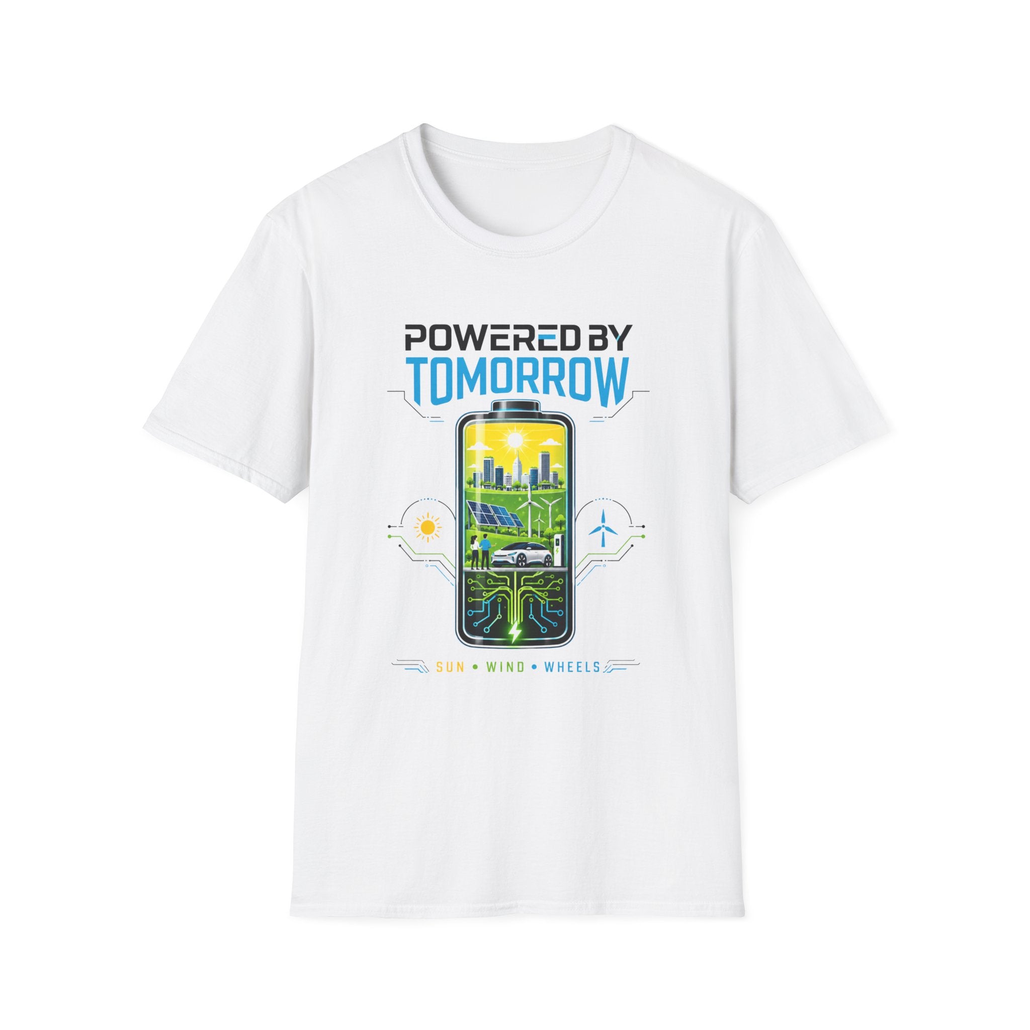 Powered By Tomorrow T‑Shirt — Eco Future Renewable Energy Graphic Tee