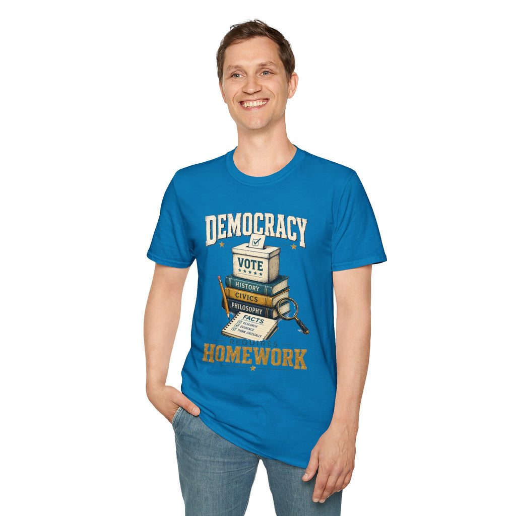 Democracy Vote T-Shirt — 'Democracy Becomes Homework' Vintage Civic Education Tee