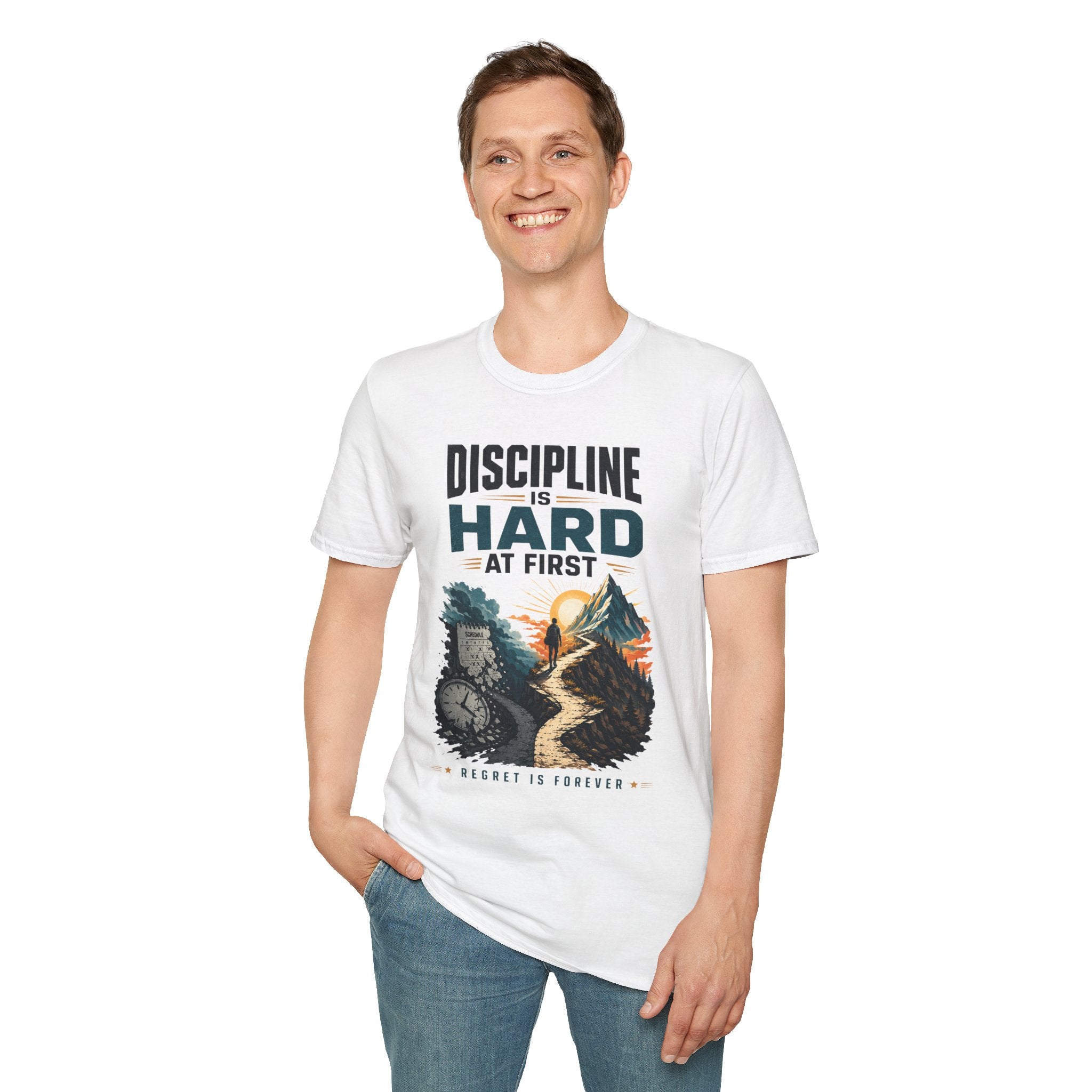 T-Shirt — "Discipline Is Hard at First" Motivational Graphic Tee
