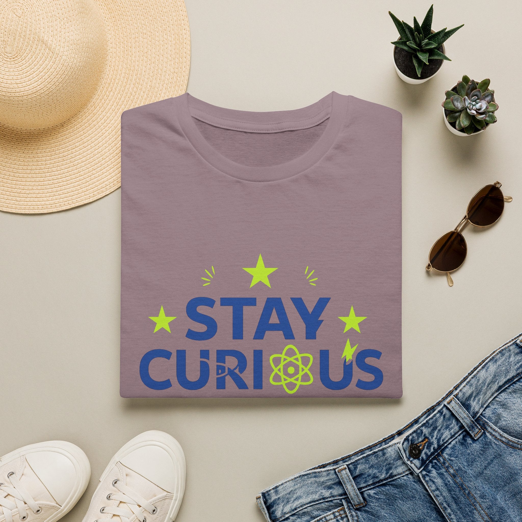 Stay Curious T-Shirt — STEM Science Tee with Atom & Stars