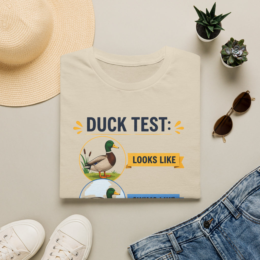 Duck Test T-Shirt — Funny “Looks Like, Swims Like, Quacks Like” Graphic Tee for Duck Lovers