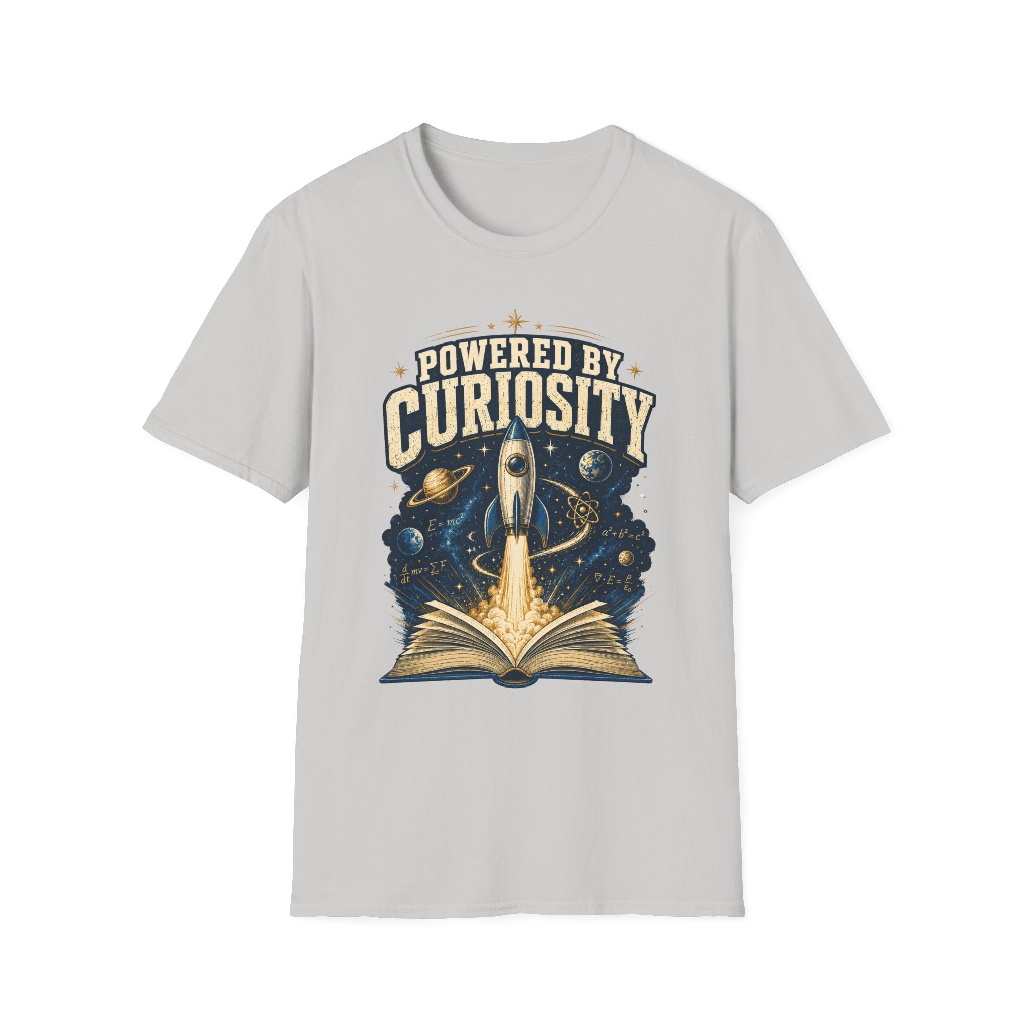 Powered by Curiosity T-Shirt — Rocket Book Space Graphic Tee
