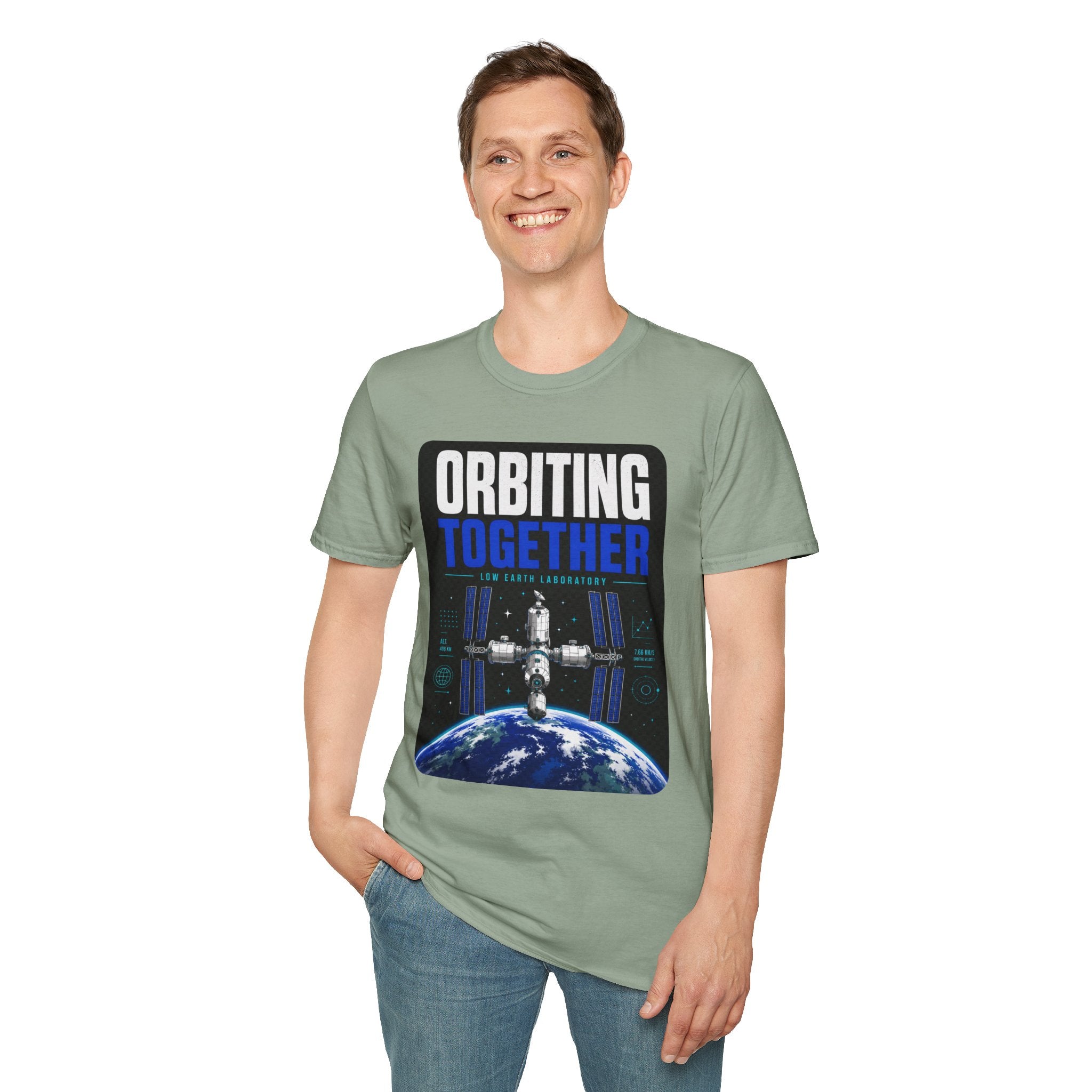 Orbiting Together T‑Shirt — Space Station Earth Graphic Tee
