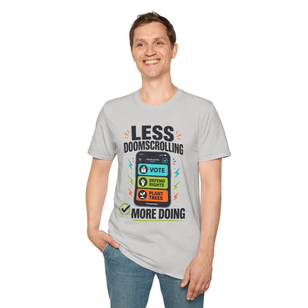 "Less Doomscrolling, More Doing" Motivational Graphic Tee
