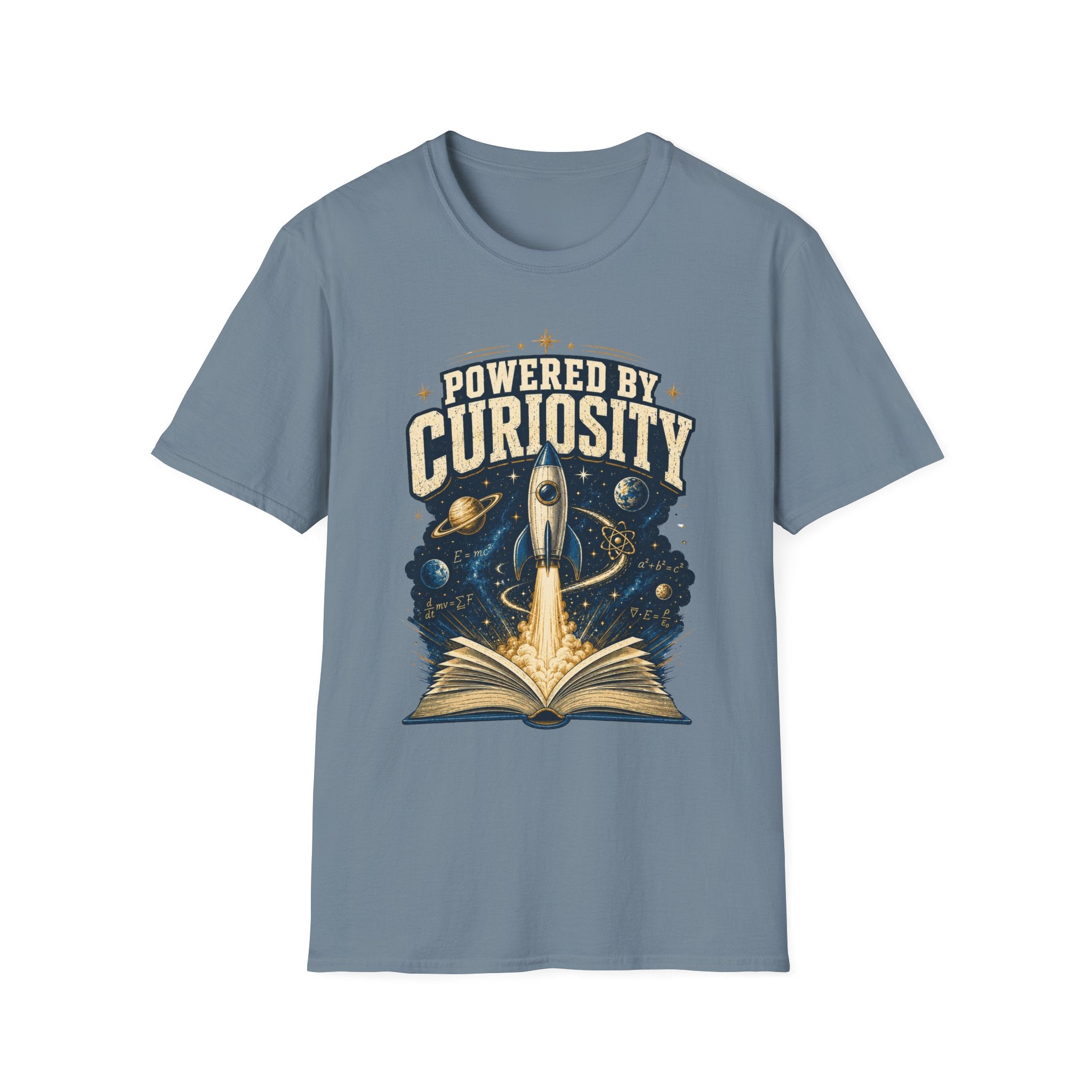 Powered by Curiosity T-Shirt — Rocket Book Space Graphic Tee