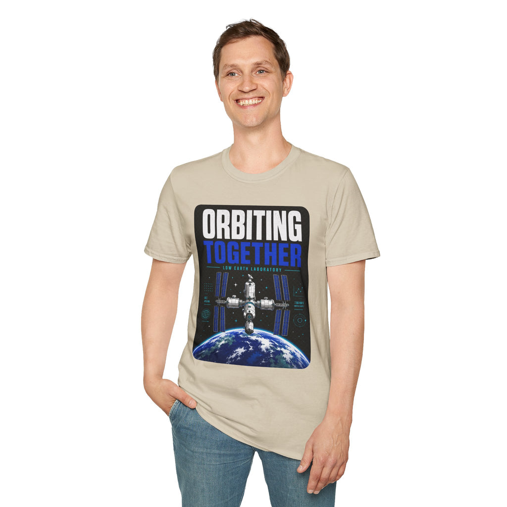 Orbiting Together T‑Shirt — Space Station Earth Graphic Tee