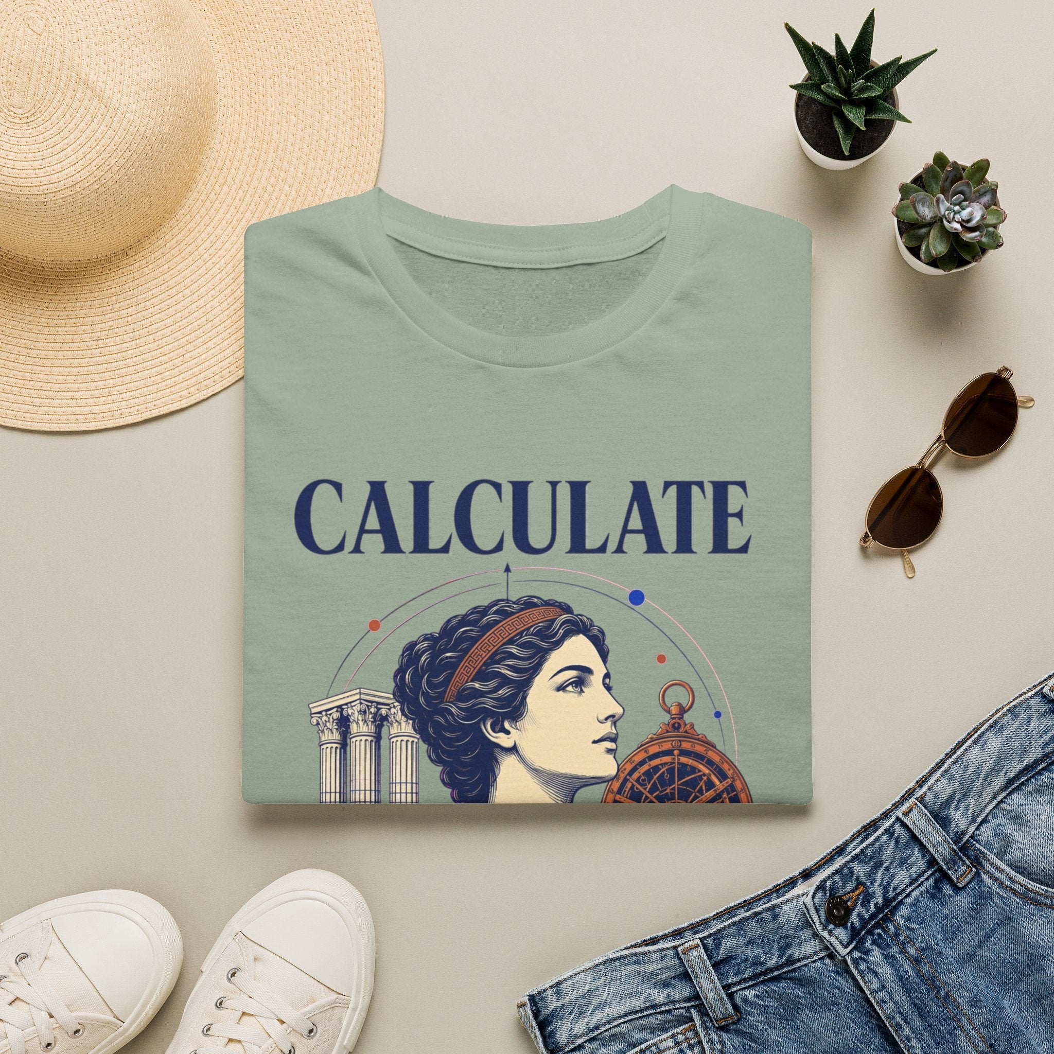 Calculate T-Shirt — Vintage Athena Compass Graphic Tee ("Calculate" & "Beyond the Crowd")