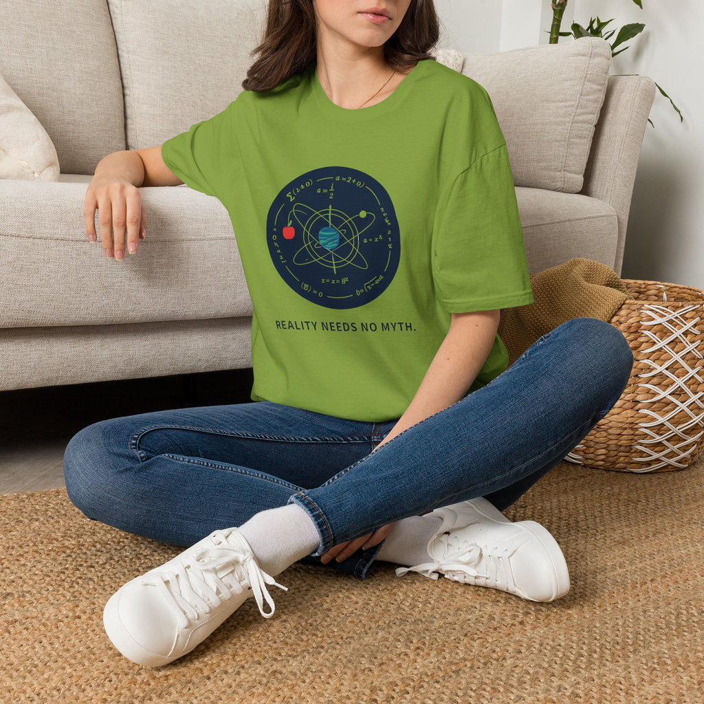Science Atom Graphic T-Shirt — "Reality Needs No Myth" Tee