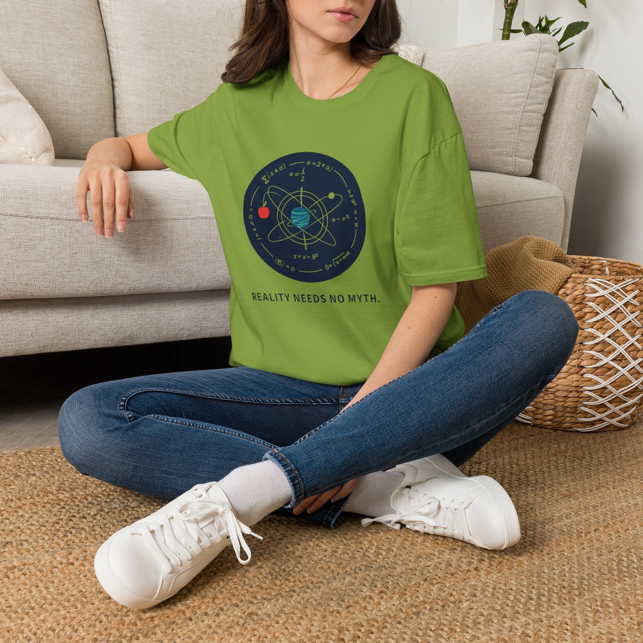 Science Atom Graphic T-Shirt — "Reality Needs No Myth" Tee