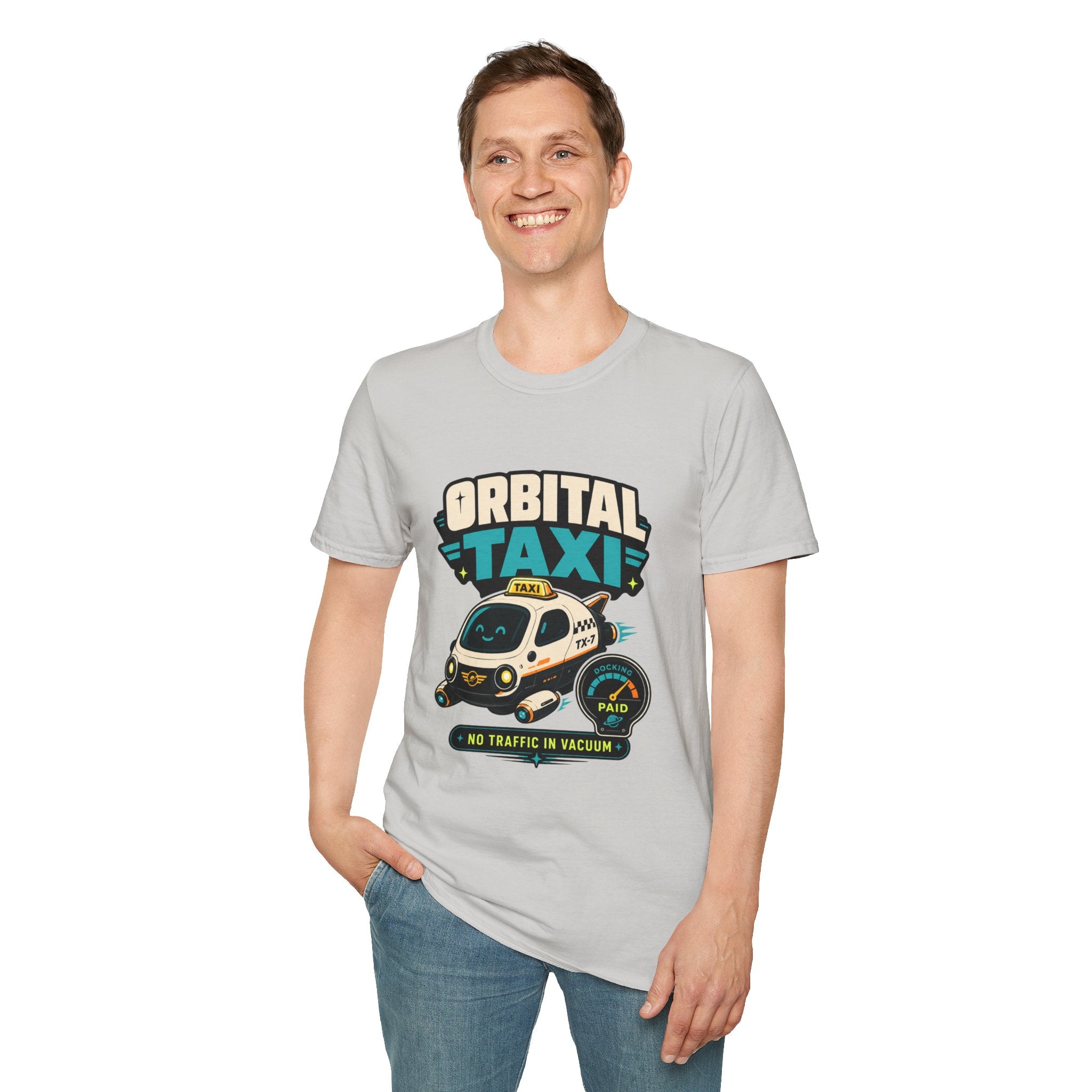 Orbital Taxi T‑Shirt – Retro Space Shuttle Cab Graphic Tee