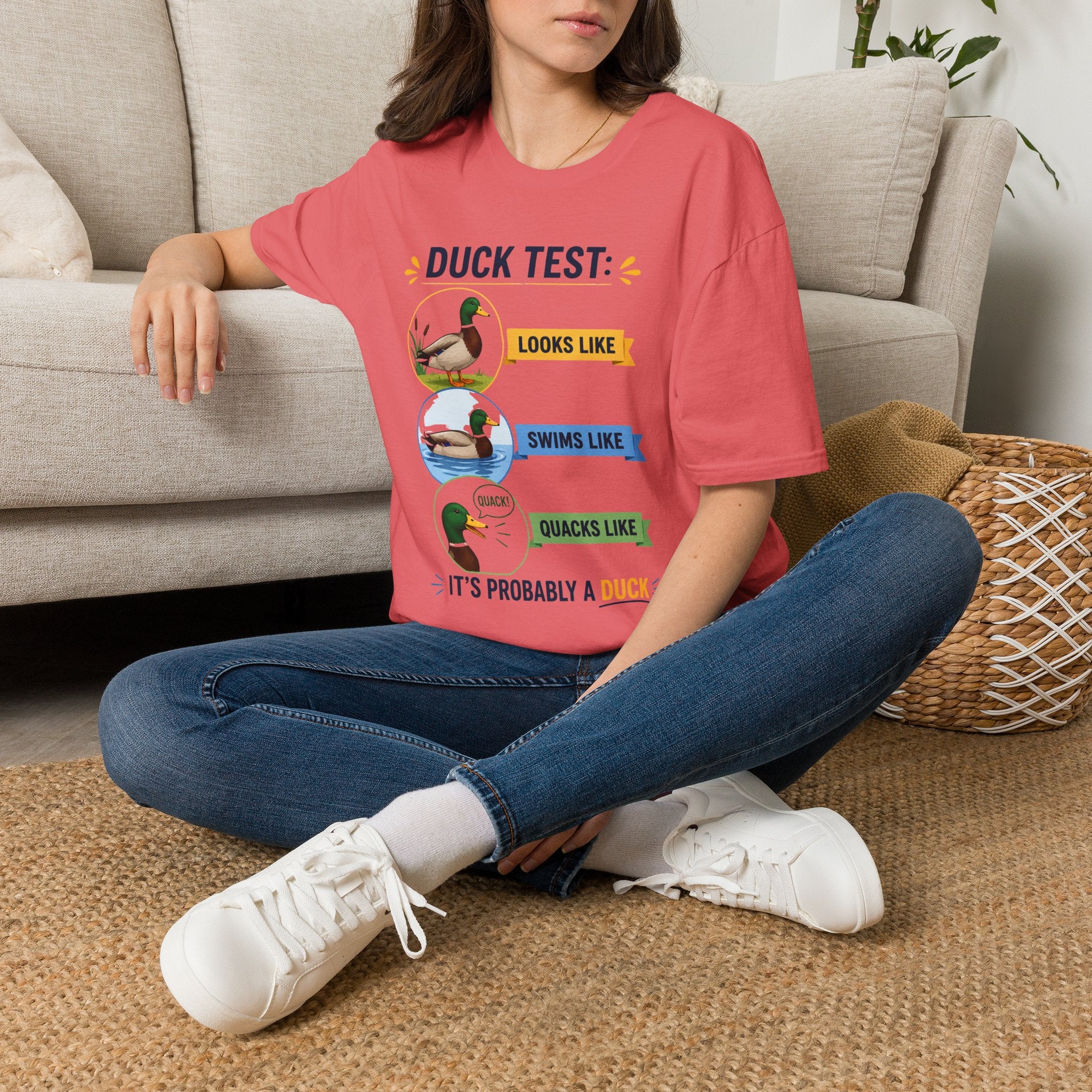 Duck Test T-Shirt — Funny “Looks Like, Swims Like, Quacks Like” Graphic Tee for Duck Lovers