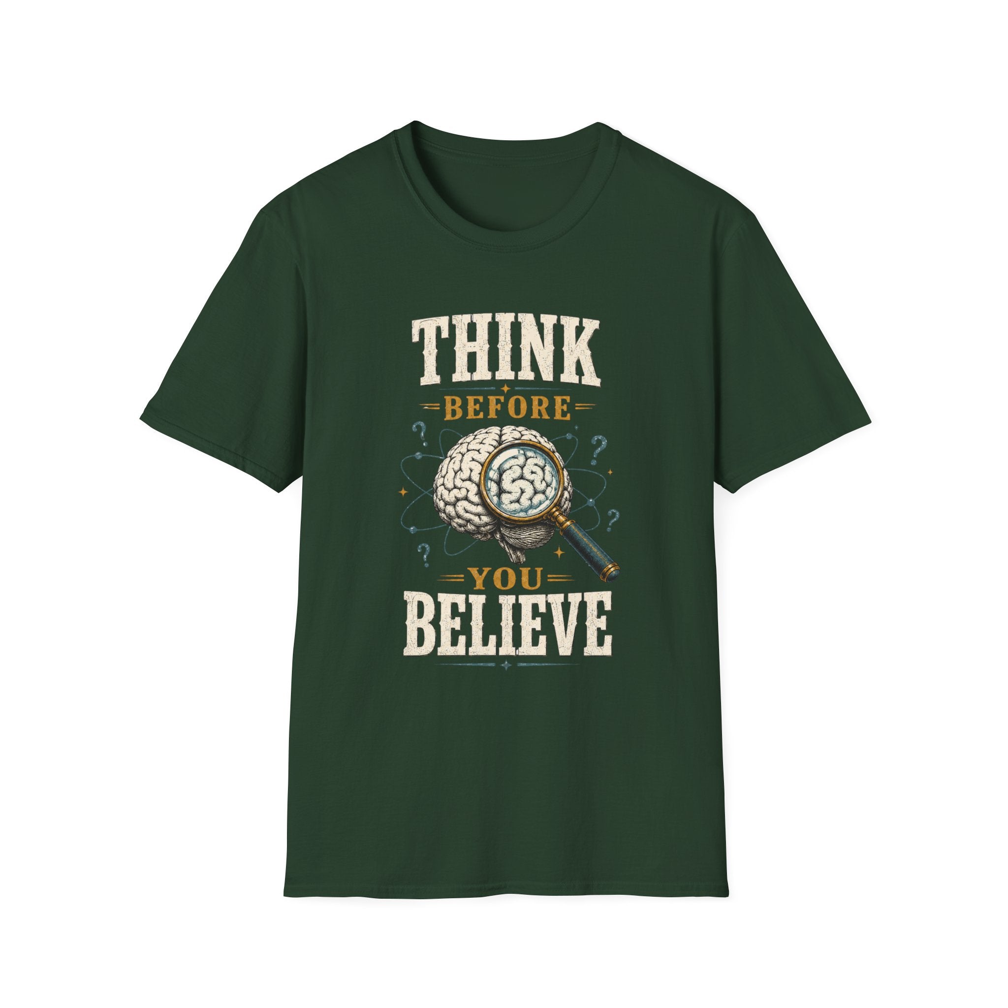 Think Before You Believe T-Shirt — Vintage Brain Graphic Tee