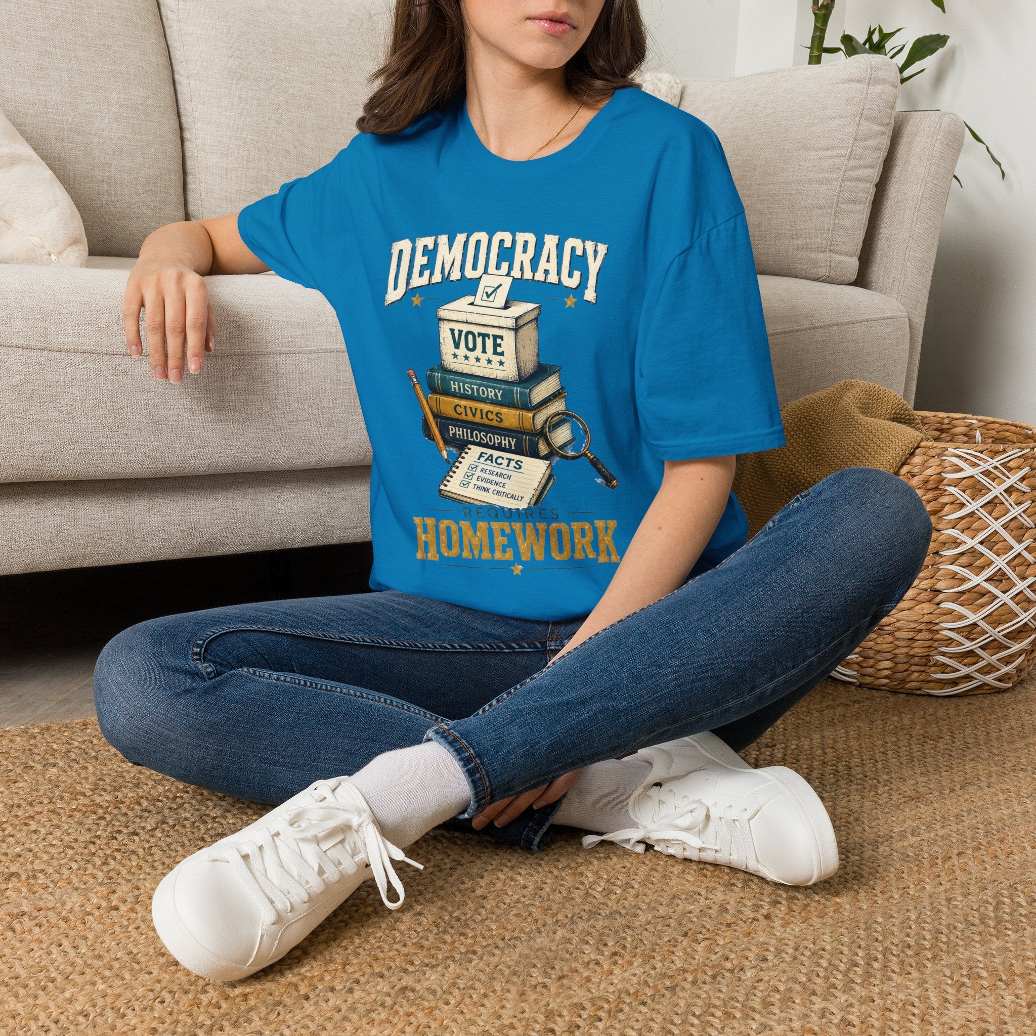 Democracy Vote T-Shirt — 'Democracy Becomes Homework' Vintage Civic Education Tee