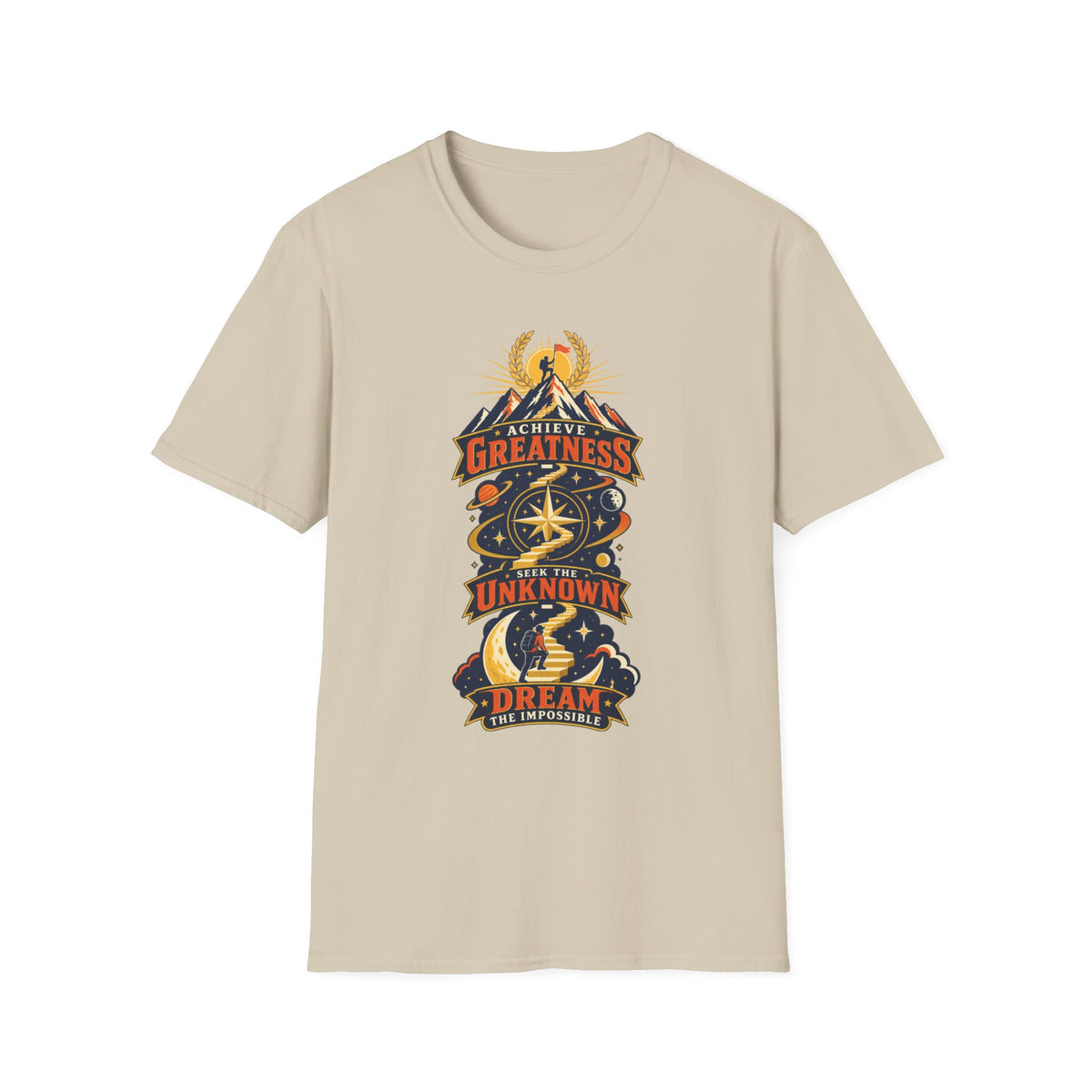Achieve Greatness Graphic T-Shirt — Inspirational Mountain Adventure Design