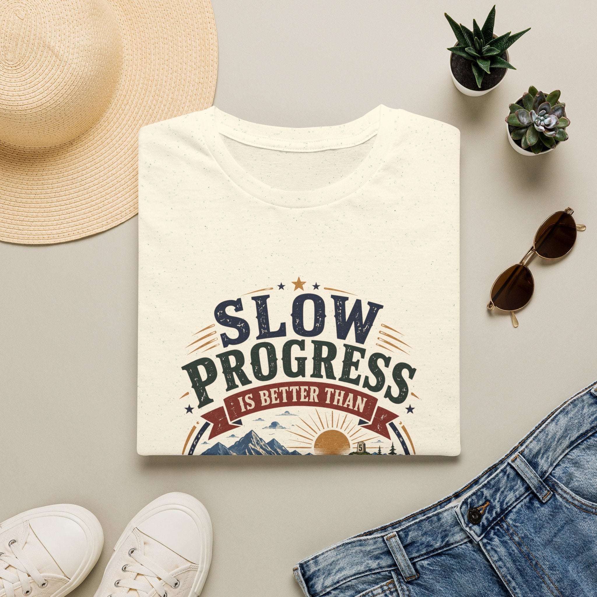 Slow Progress Mountain Tee — "Slow Progress Is Better Than No Progress" Inspirational T-Shirt