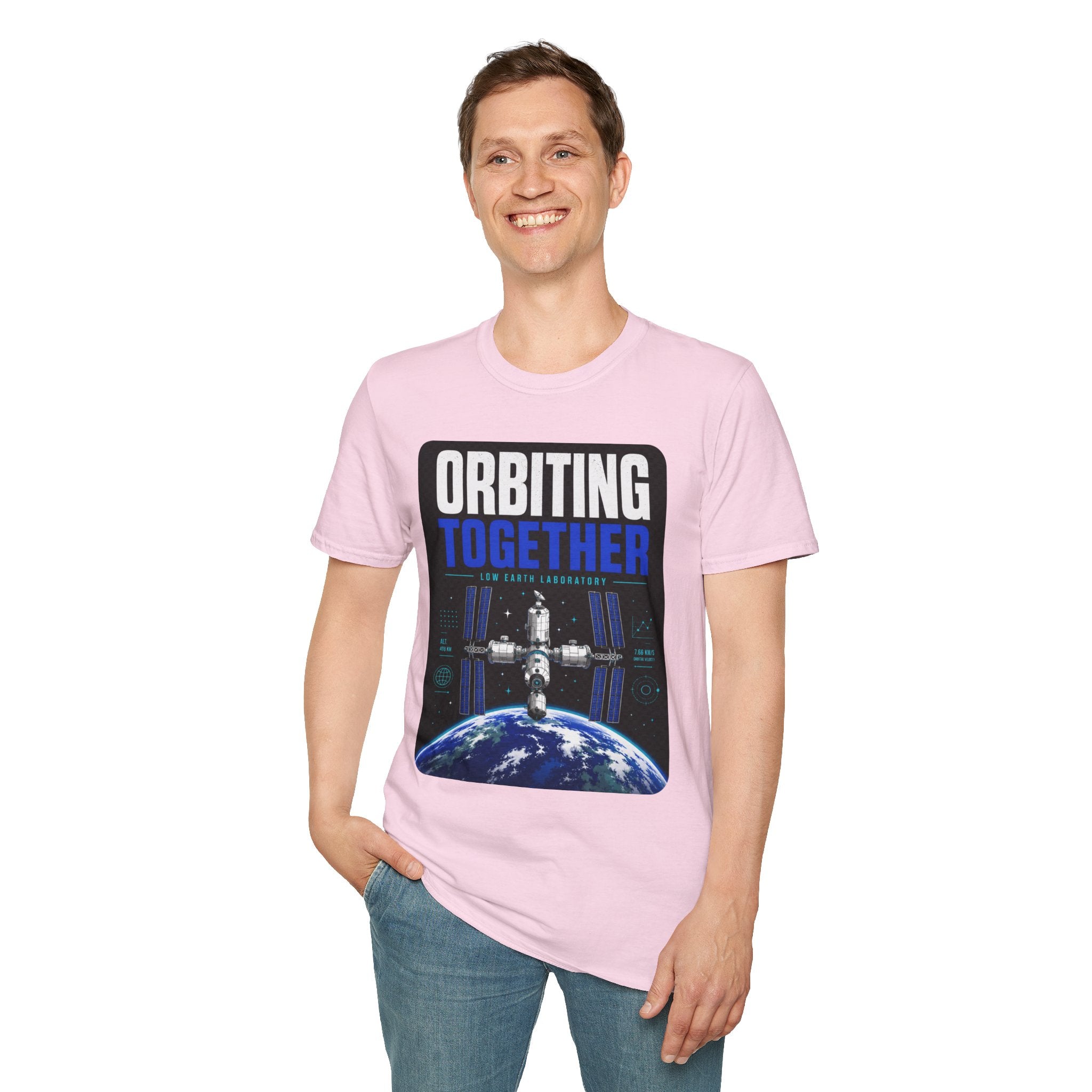 Orbiting Together T‑Shirt — Space Station Earth Graphic Tee