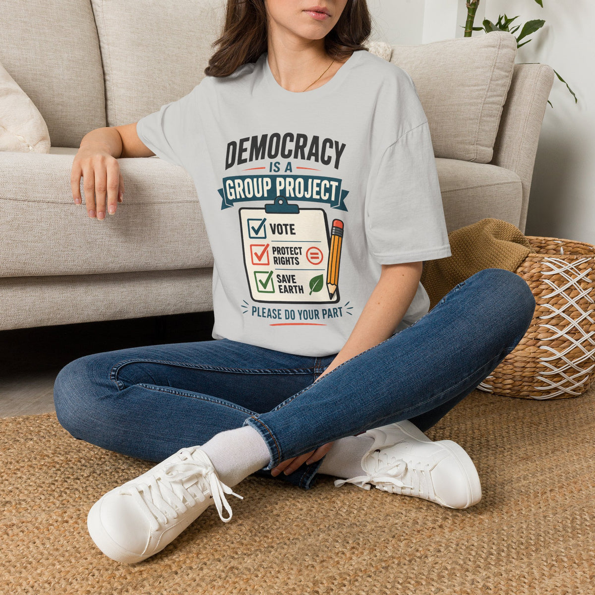 Democracy Is a Group Project T-Shirt — Vote, Protect Rights & Save Earth