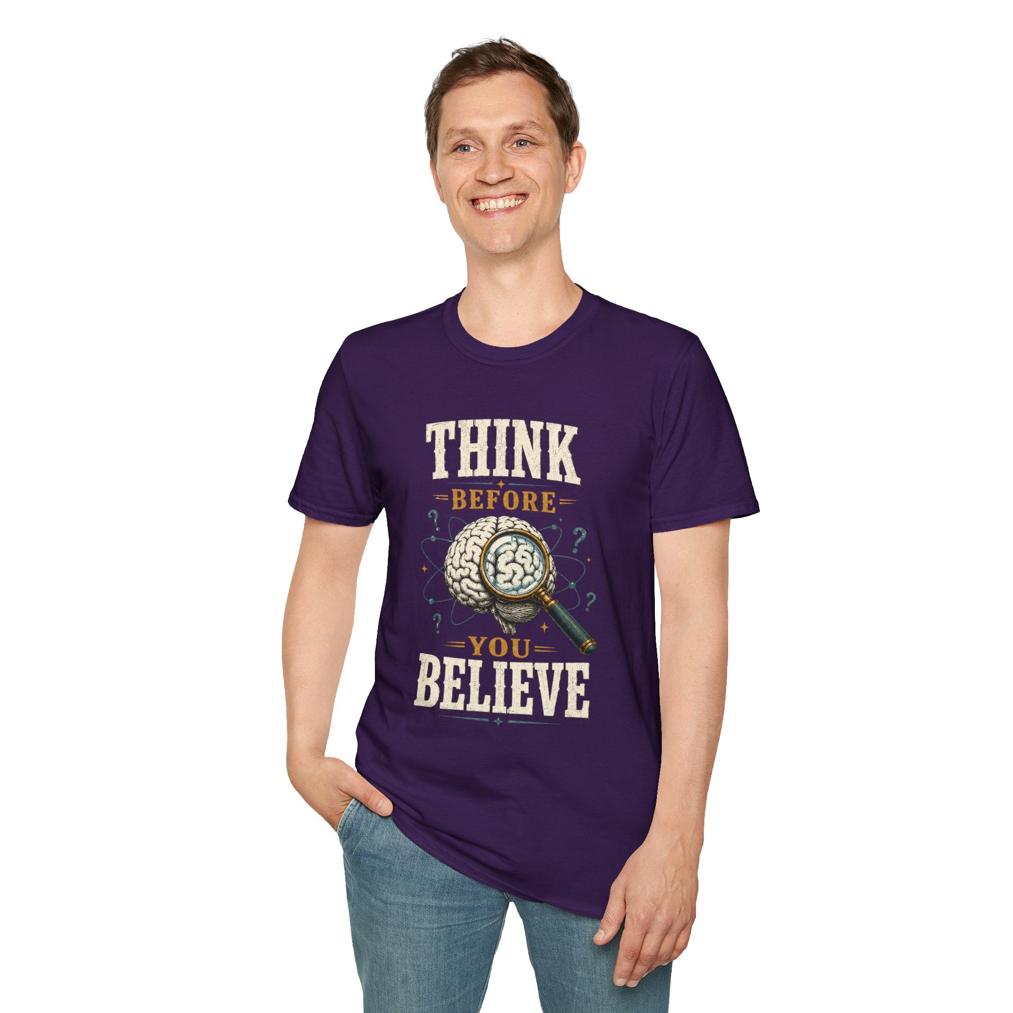 Think Before You Believe T-Shirt — Vintage Brain Graphic Tee