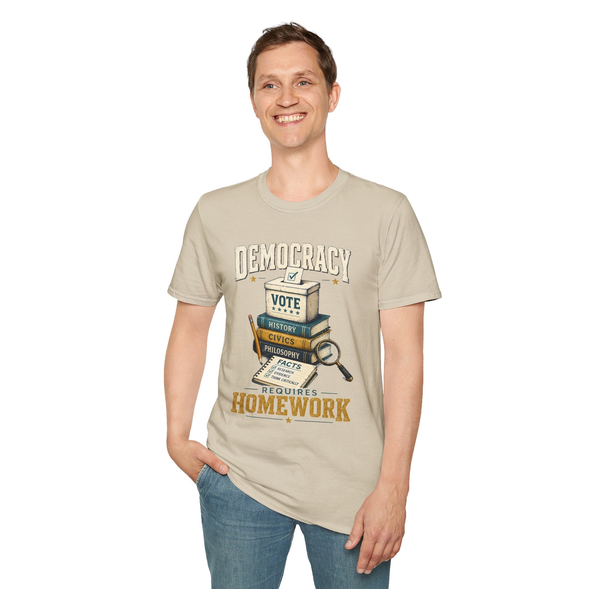Democracy Vote T-Shirt — 'Democracy Becomes Homework' Vintage Civic Education Tee