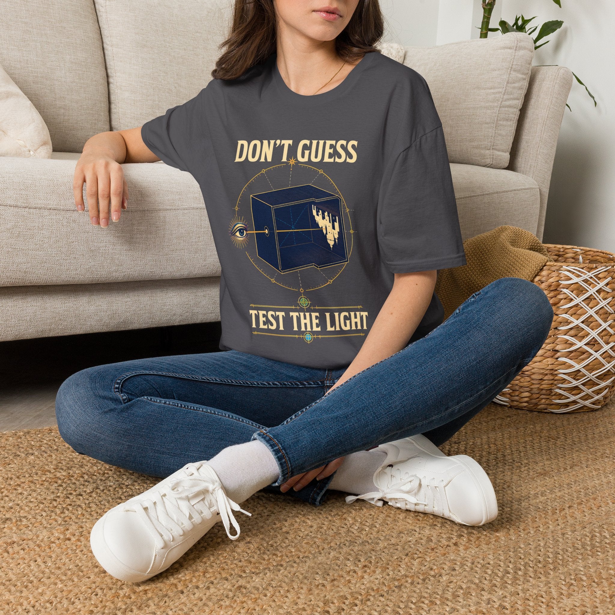 Don't Guess Box Graphic T-Shirt — 'Test the Light' Mystical Eye Tee