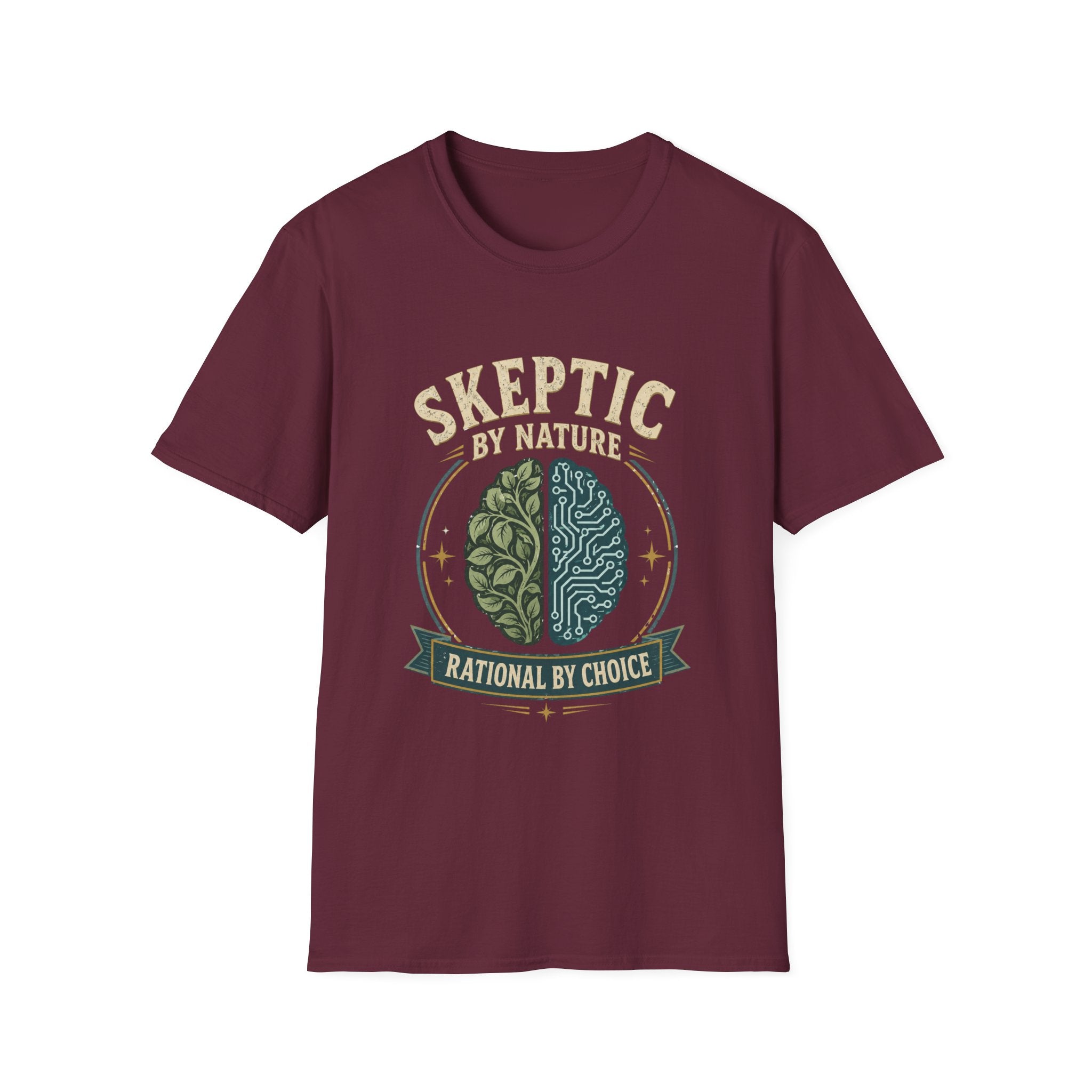 Skeptic by Nature T-Shirt — Brain Split Design ("Rational by Choice")