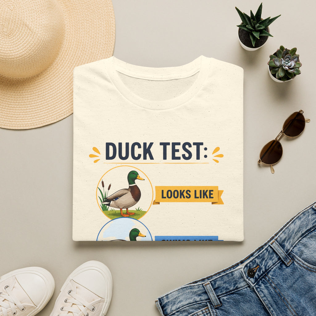 Duck Test T-Shirt — Funny “Looks Like, Swims Like, Quacks Like” Graphic Tee for Duck Lovers