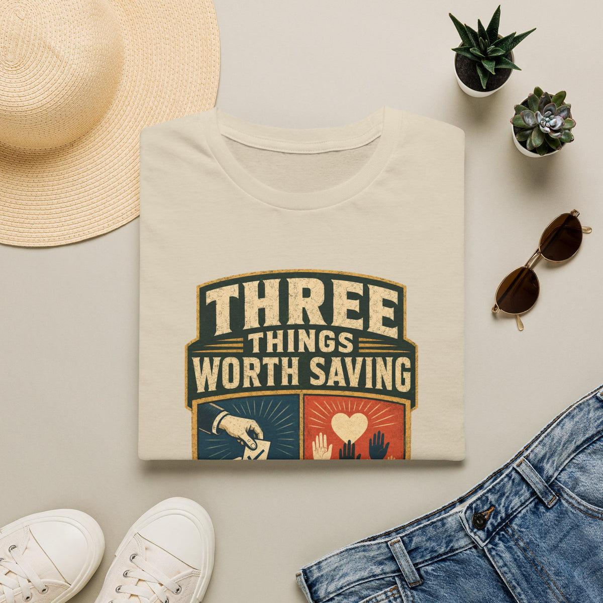 Three Things Worth Saving T‑Shirt — Vintage Rescue, Family & Values Graphic Tee