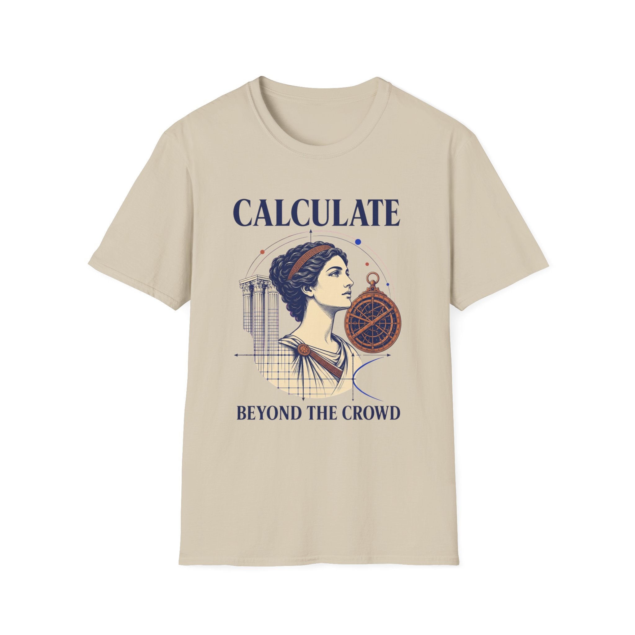 Calculate T-Shirt — Vintage Athena Compass Graphic Tee ("Calculate" & "Beyond the Crowd")