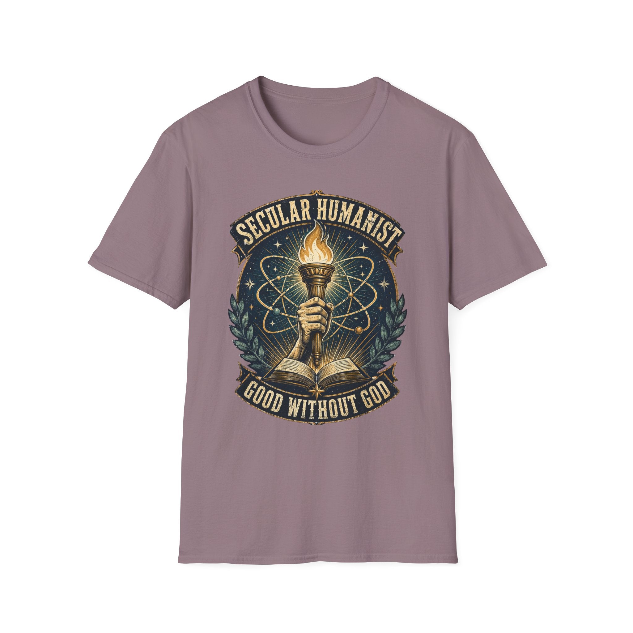 Secular Humanist T-Shirt — "Good Without God" Torch Graphic