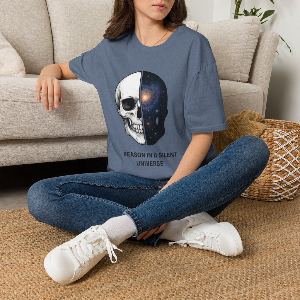 Skull & Galaxy T-Shirt — "Reason in a Silent Universe" Graphic Tee