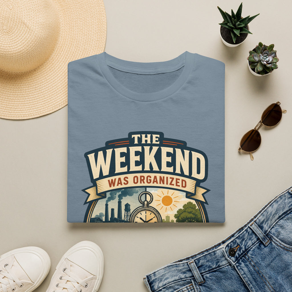 T-Shirt — "The Weekend Was Organized" Graphic Tee (Relaxed Retro Travel Vibe)