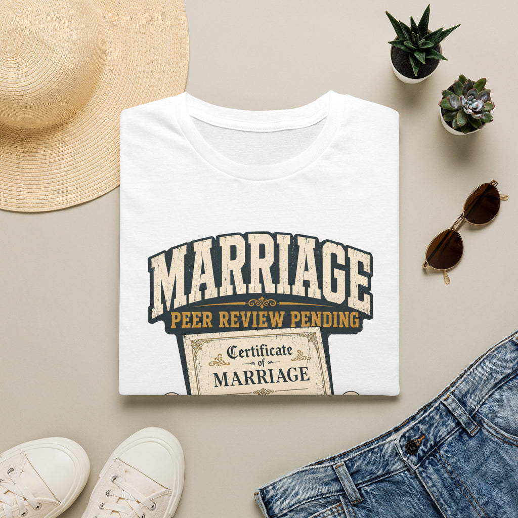 Marriage 'Peer Review Pending' T‑Shirt – Funny Engagement/Bridal Shower Tee