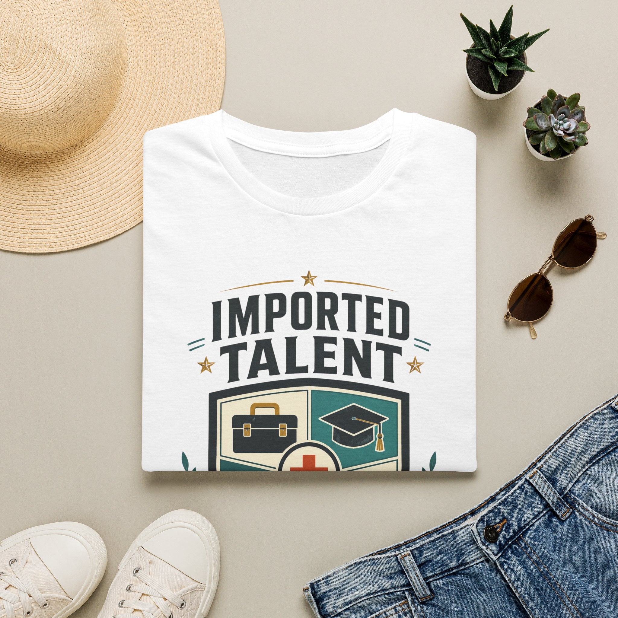Imported Talent Crest T-Shirt — "Imported Talent, Domestic Strength" Graphic Tee
