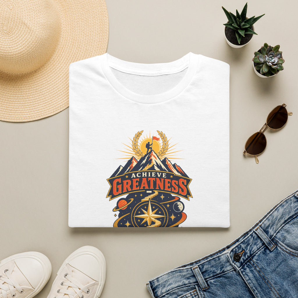 Achieve Greatness Graphic T-Shirt — Inspirational Mountain Adventure Design