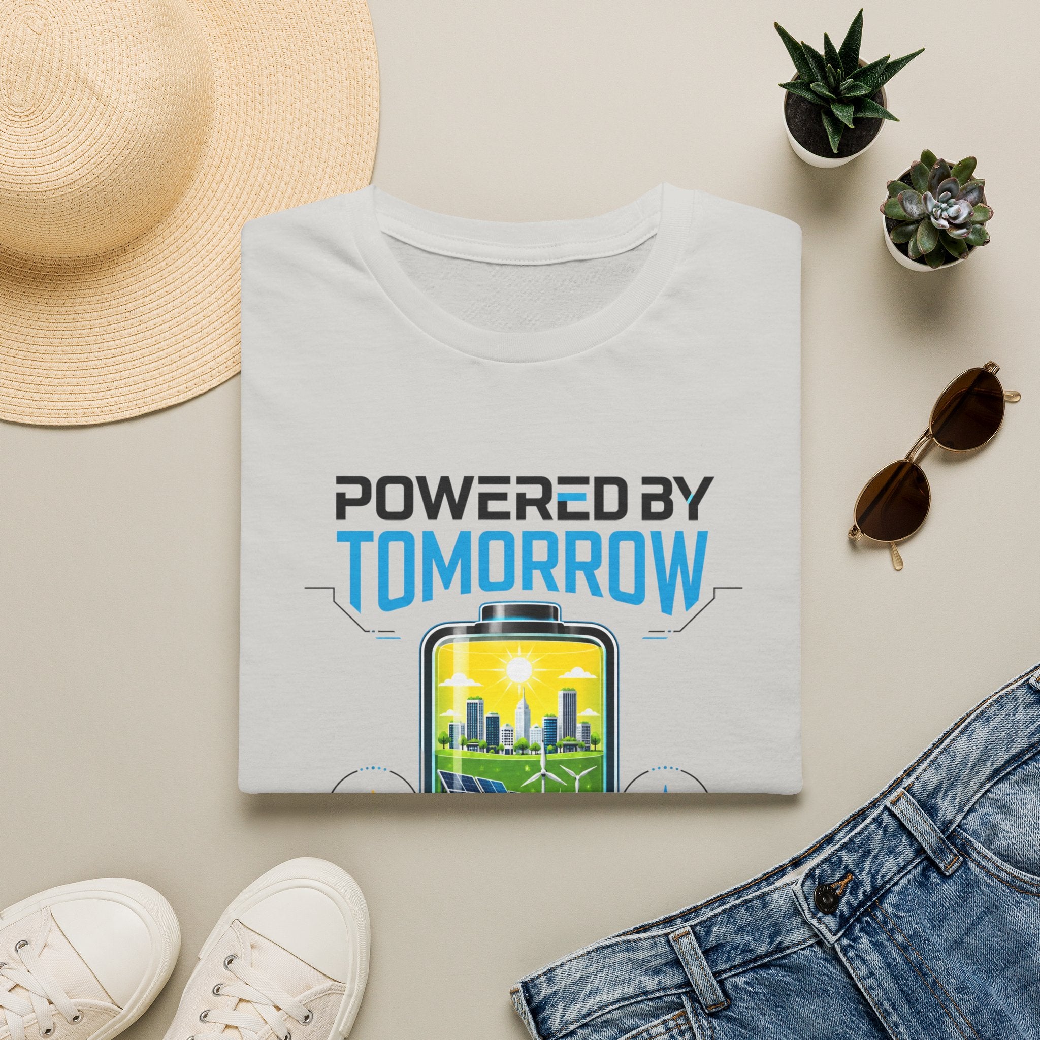 Powered By Tomorrow T‑Shirt — Eco Future Renewable Energy Graphic Tee
