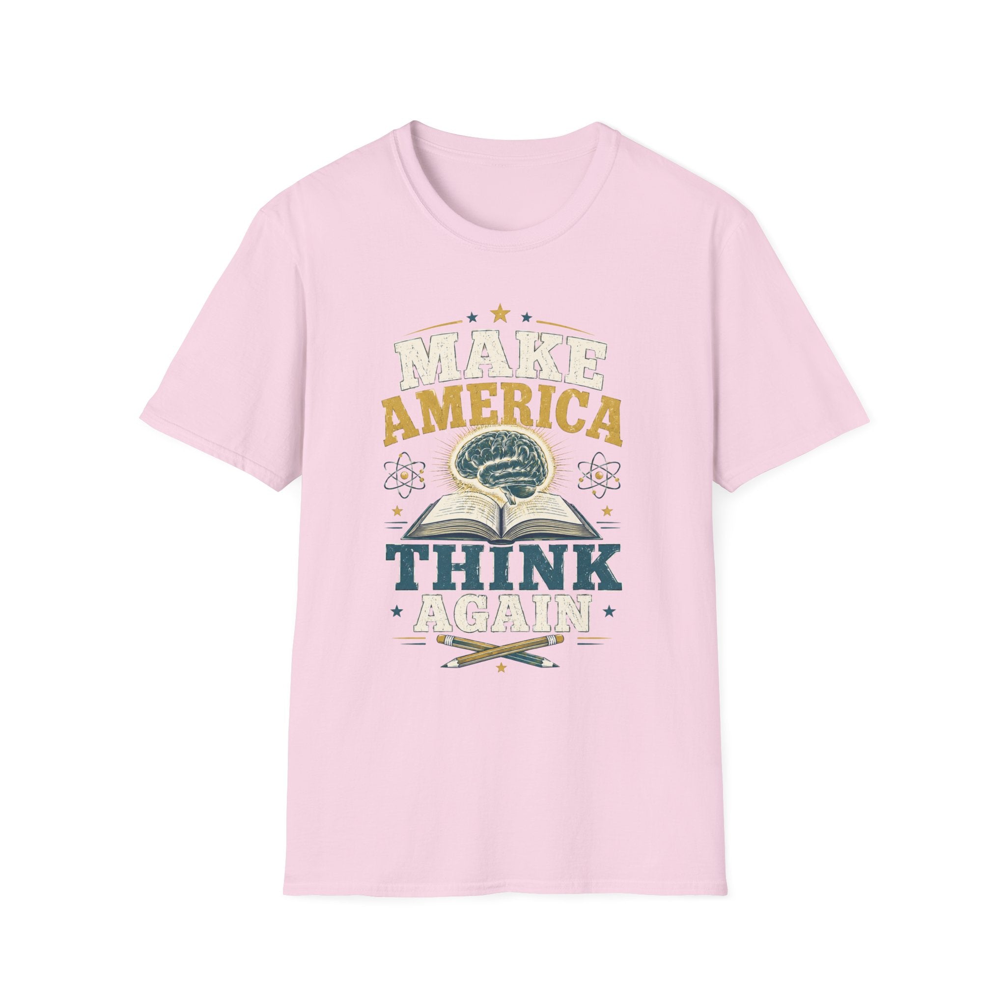 Make America Think Again T-Shirt — Retro Brain Graphic Tee