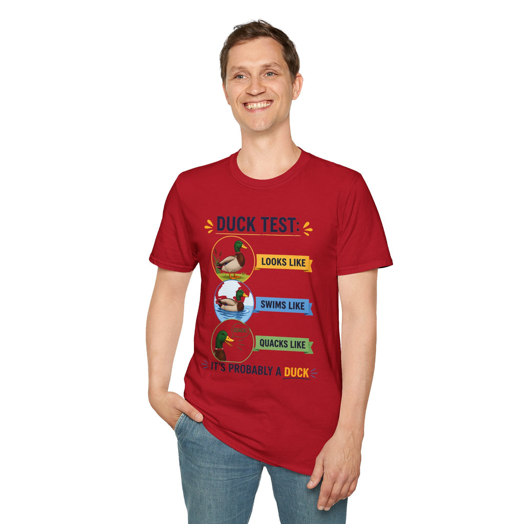 Duck Test T-Shirt — Funny “Looks Like, Swims Like, Quacks Like” Graphic Tee for Duck Lovers