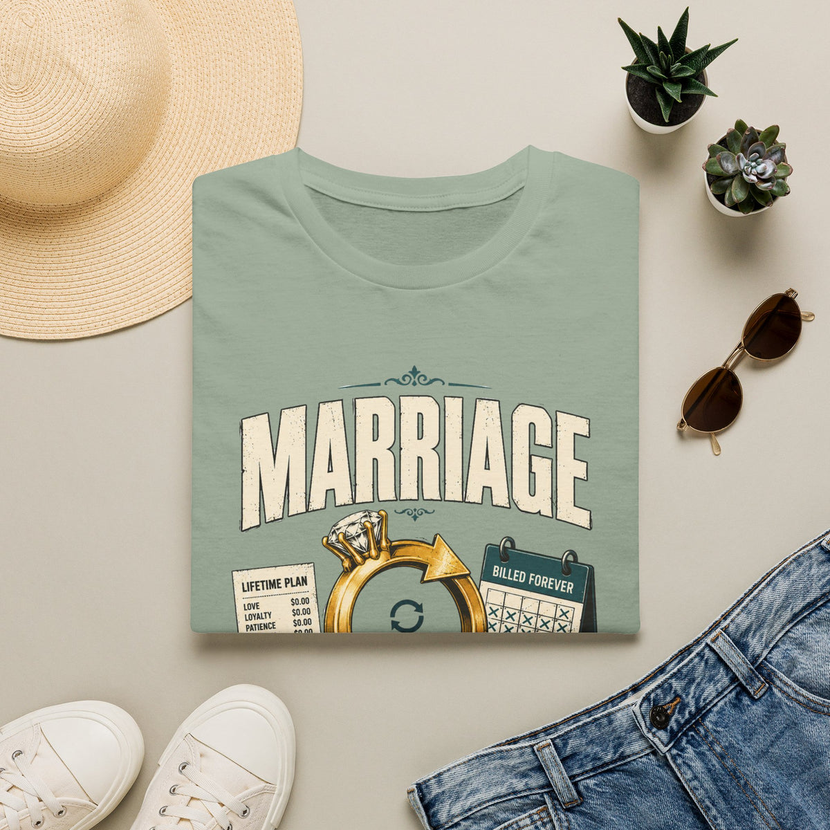 Marriage Subscription T-Shirt — Funny Ring & Bills Graphic Tee