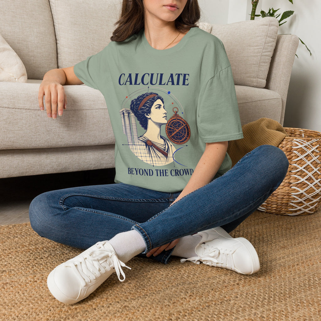 Calculate T-Shirt — Vintage Athena Compass Graphic Tee ("Calculate" & "Beyond the Crowd")