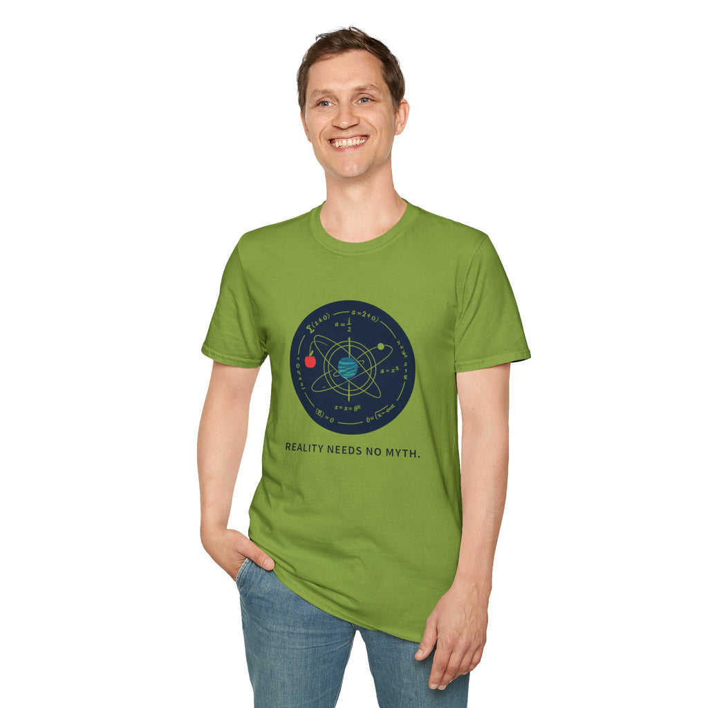 Science Atom Graphic T-Shirt — "Reality Needs No Myth" Tee