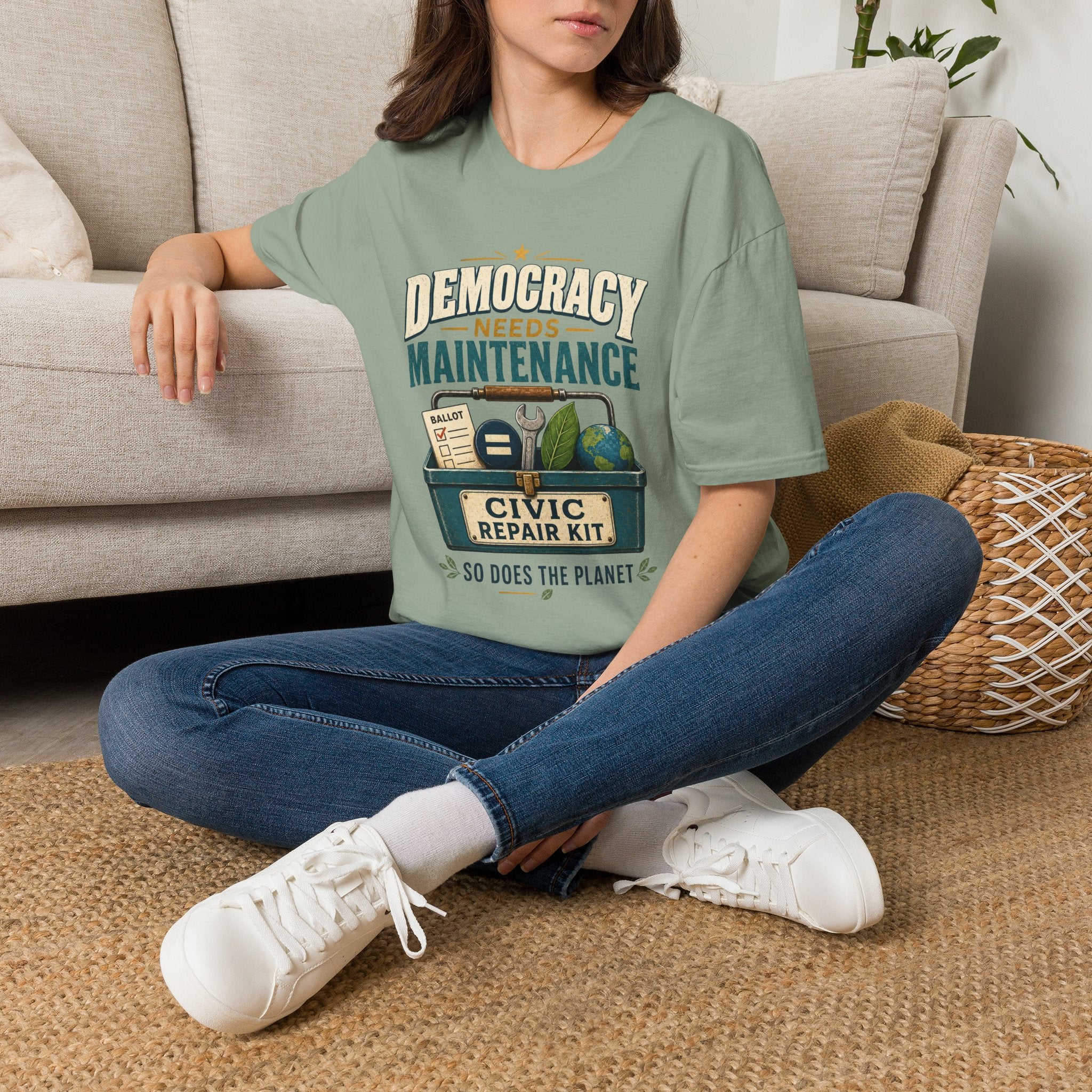 Democracy Needs Maintenance T-Shirt — Civic Repair Kit Tee