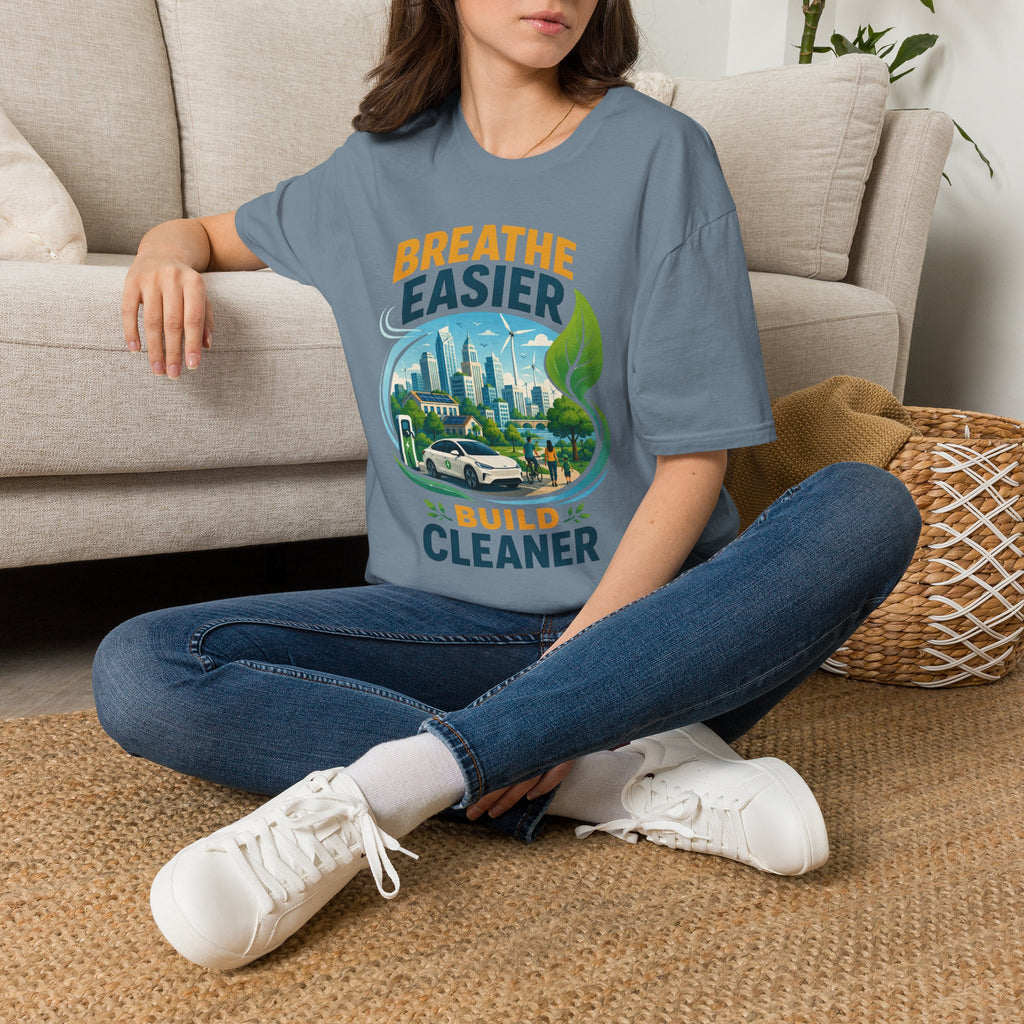 "Breathe Easier, Build Cleaner" Eco City Graphic