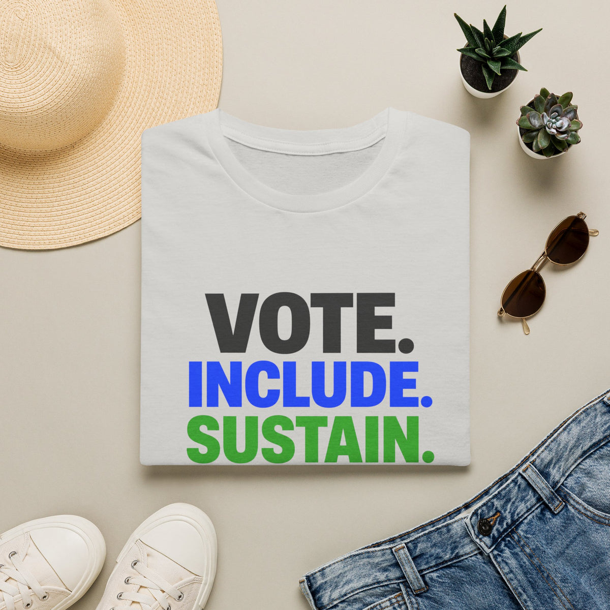 Vote. Include. Sustain. T-Shirt — Voter Rights, Inclusion & Sustainability Tee