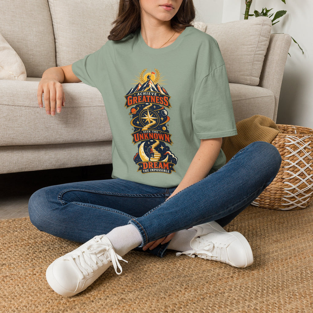 Achieve Greatness Graphic T-Shirt — Inspirational Mountain Adventure Design