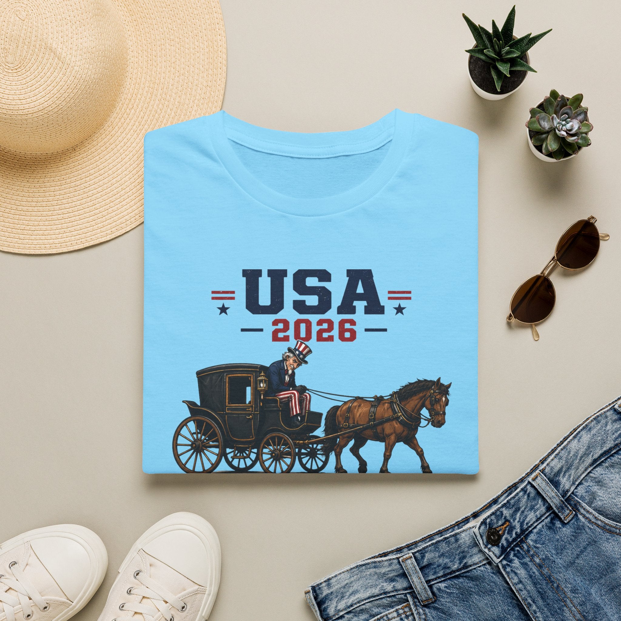 USA 2026 Campaign T‑Shirt — Patriotic Coach & Horse Graphic Tee