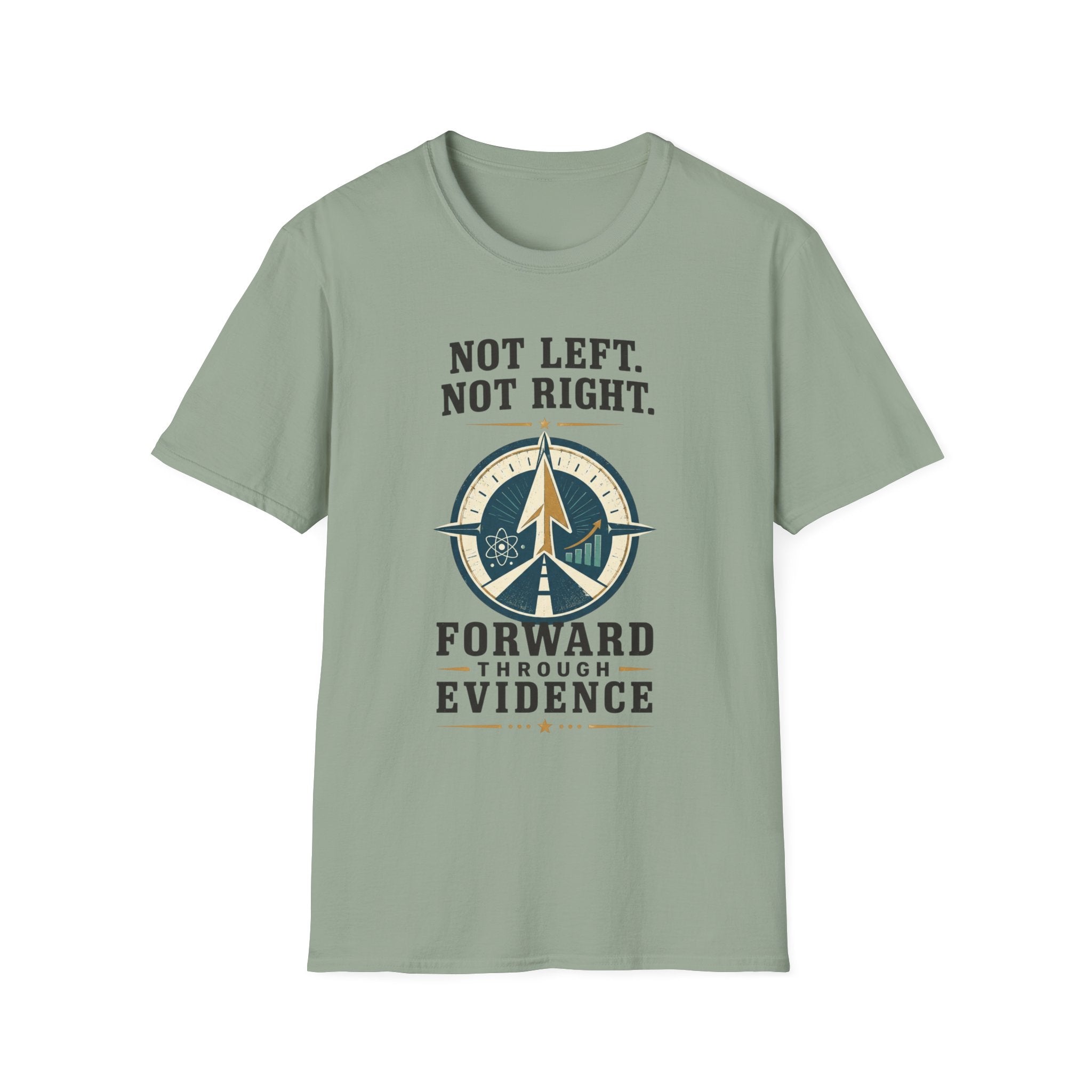 "Not Left. Not Right. Forward Through Evidence" Compass Graphic