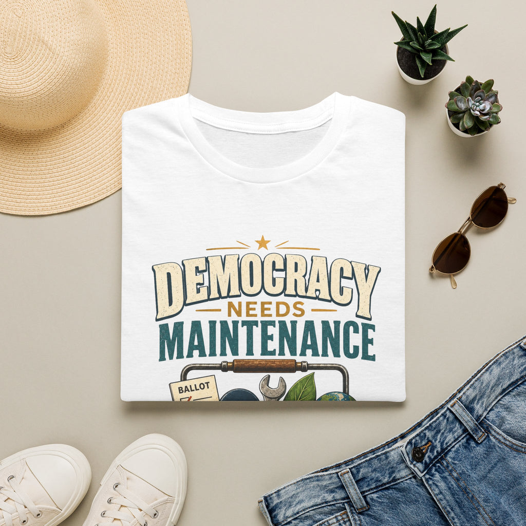 Democracy Needs Maintenance T-Shirt — Civic Repair Kit Tee