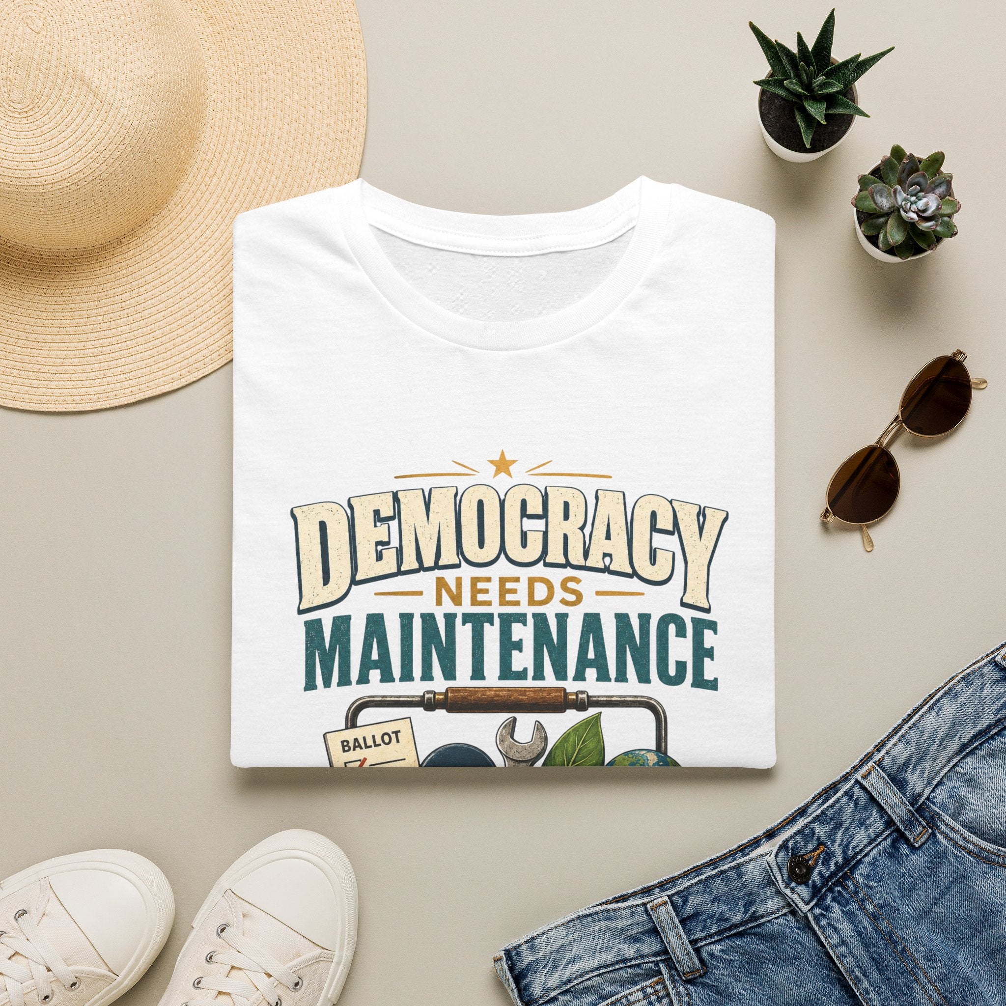 Democracy Needs Maintenance T-Shirt — Civic Repair Kit Tee