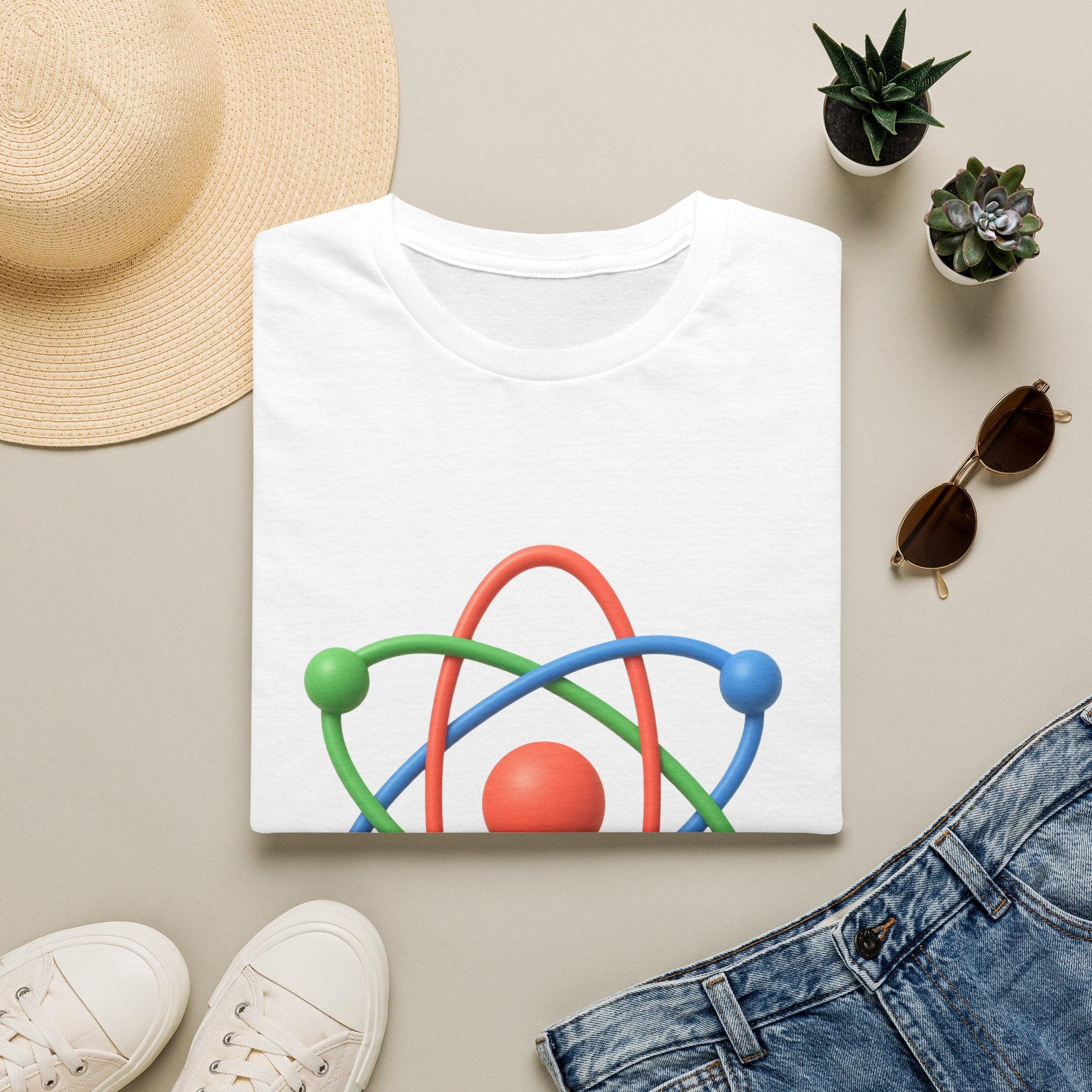 Atom Science T‑Shirt — Colorful 3D Atom Graphic Tee for Science Lovers